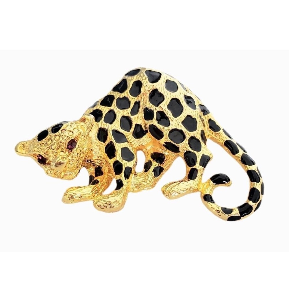 Vintage 60's Park Lane Gold Tone Jaguar Leopard Brooch Pendant Exotic Luxury
